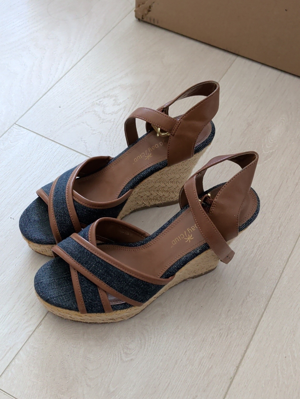 Montego Bay Club Brown and Denim Espadrille Wedge Sandals